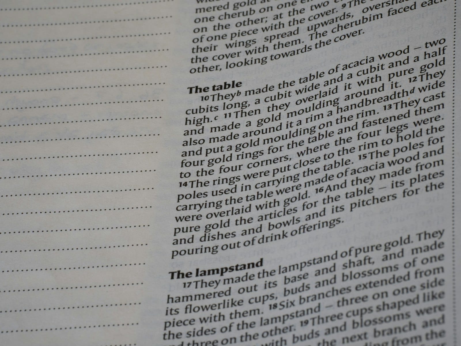 Close-up of text on a page with a dotted margin